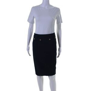 Guy Laroche Studio Womens Knee Length Pencil Skirt Navy Blue Cotton Size EUR 36